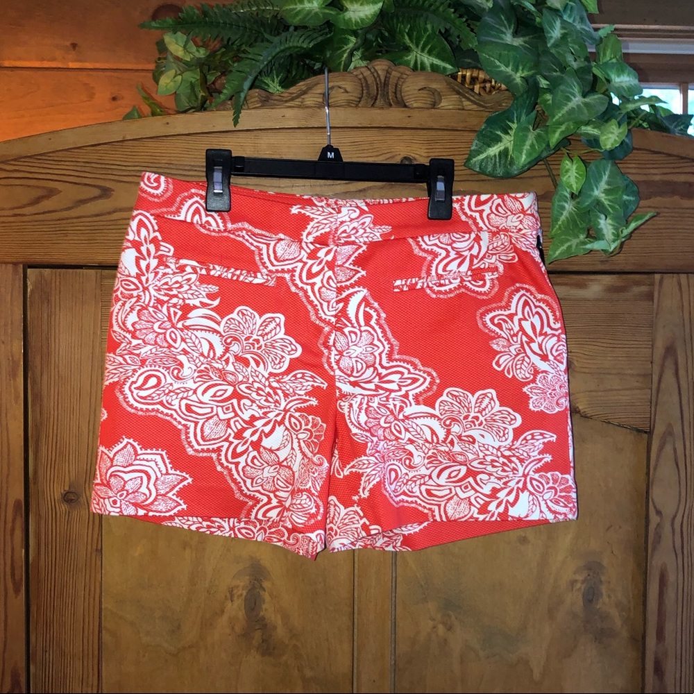 Orange and White Floral Shorts